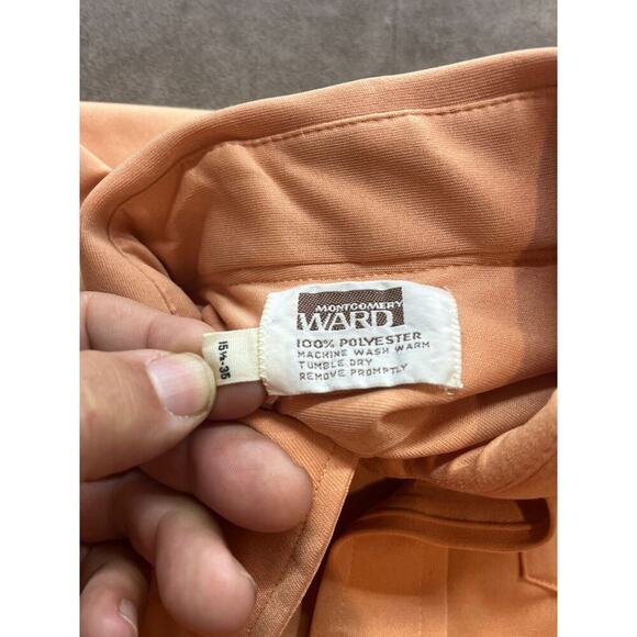 Montgomery Ward Men's Vintage 70s Orange‎ Button-Up Shirt 15 1/2-35 Polyester - Picture 5 of 6